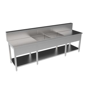 SCUL-120-2B-RFD Stainless Steel Scullery w/2 Integral Sink Bowls
