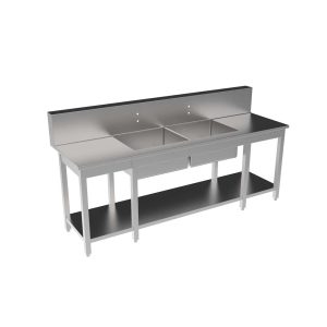 SCUL-96-2B-DLX Stainless Steel Scullery w/2 Integral Sink Bowls