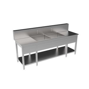 SCUL-96-2B-RFD Stainless Steel Scullery w/2 Integral Sink Bowls
